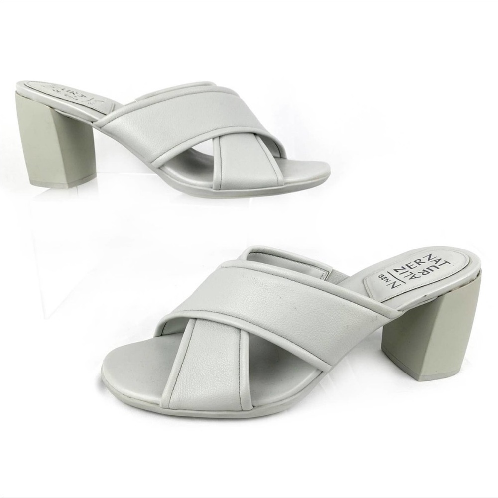 Naturalizer Rhythm Sandal GenN Grey Faux Leather Crisscross Slip-on Mule Heel